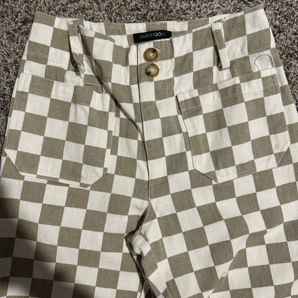 Paper Moon Tan and White Checker Pants size S